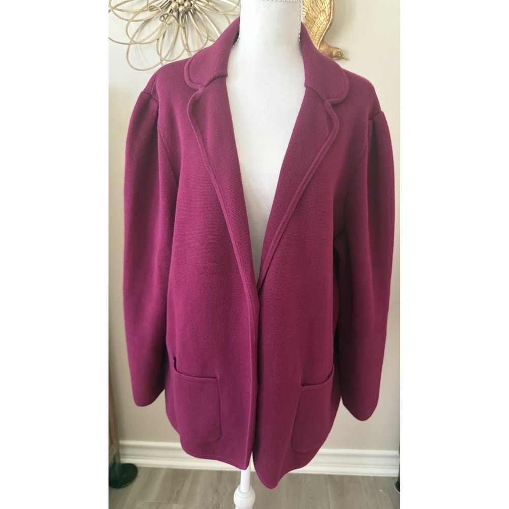 Talbots 2X Sweater Blazer Cardigan Pink Berry Open Front Cotton Plus Size